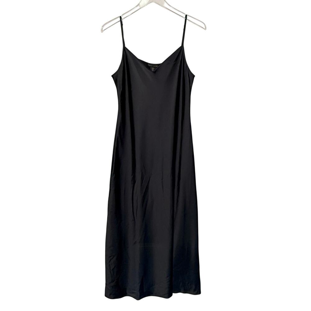 House of Harlow Black Satin Slip Dress S Elegant Midi Minimalist Cocktail